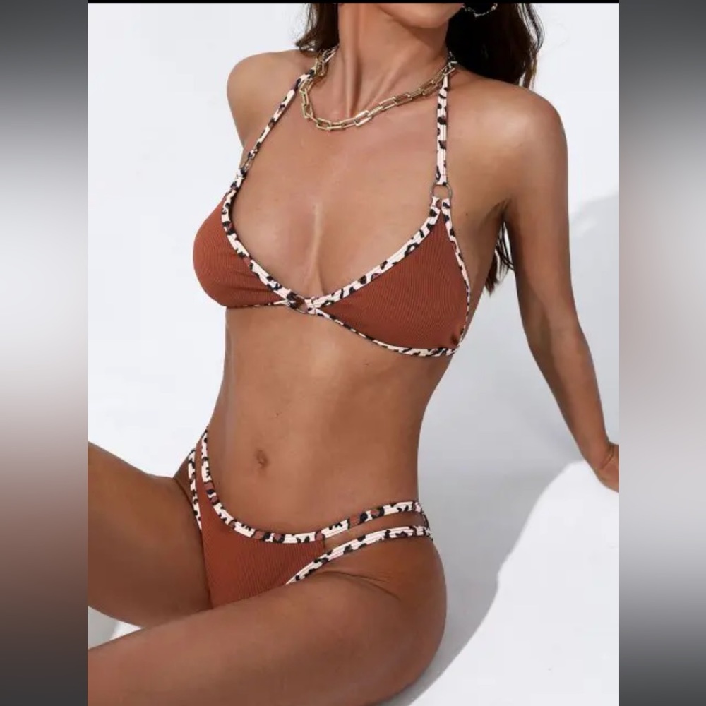 Cheetah print orange string bikini